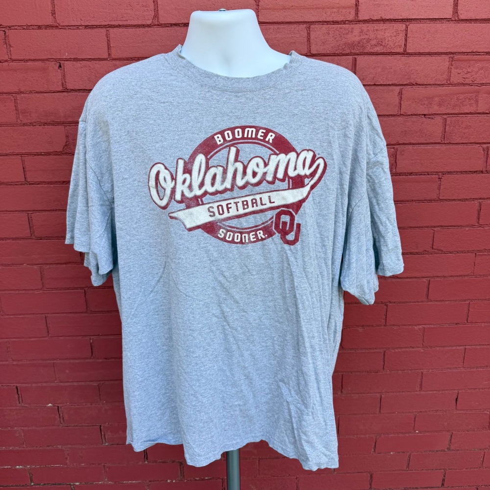 Vintage Oklahoma Sooners Softball Shirt Mens 2XL Gray Boomer Sooner Graphic Tee